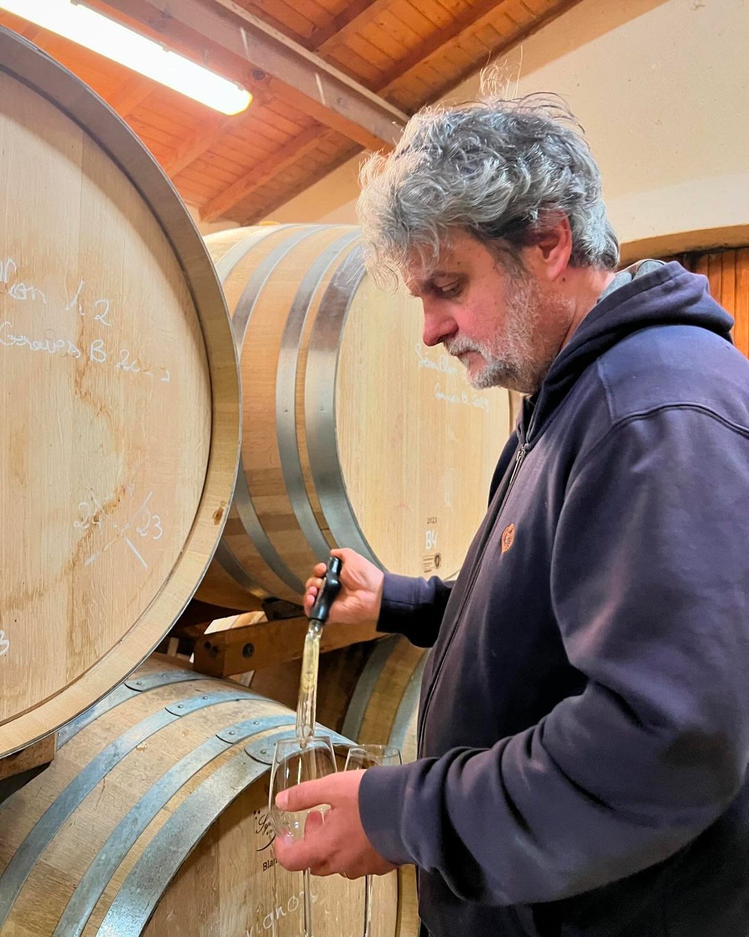 Tasted in barrel this morning with Jean-Baptiste Duquesne (365_jours_en_bio ). He was kind enough to walk…, 1/5